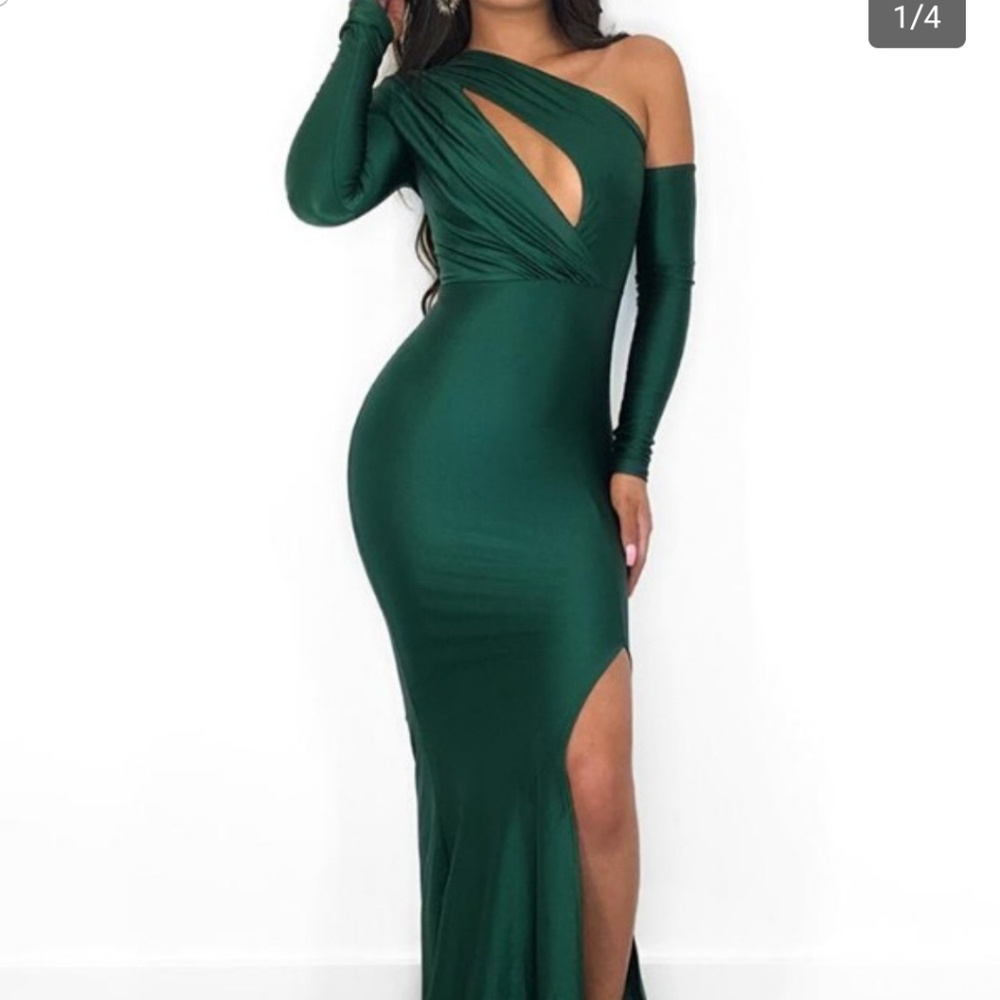 One shoulder high slit dress